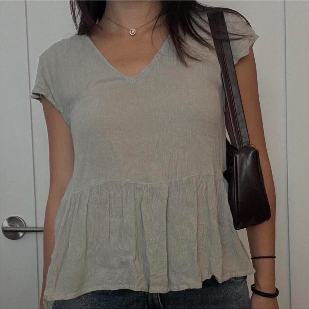 Chic V-Neck Light Green Blouse